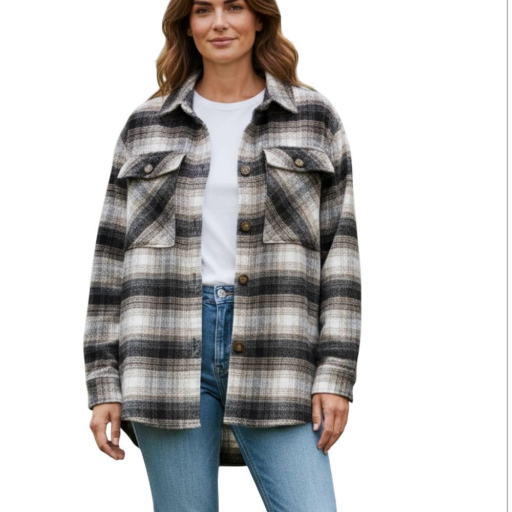 Oversized Plaid Women's Shackett With Pockets M